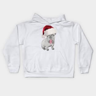 Funny French Bulldog In Santa Hat Kids Hoodie